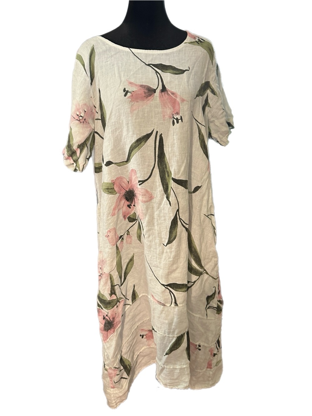 Lungo LโArno Linen Floral Dress - Pink/Green